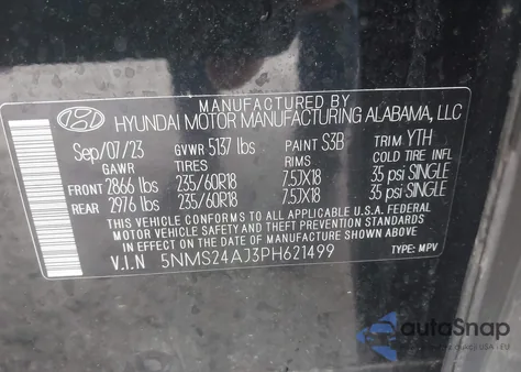 2023 Hyundai Santa Fe Sel z USA, uszkodzony, nr VIN 5NMS24AJ3PH621499
